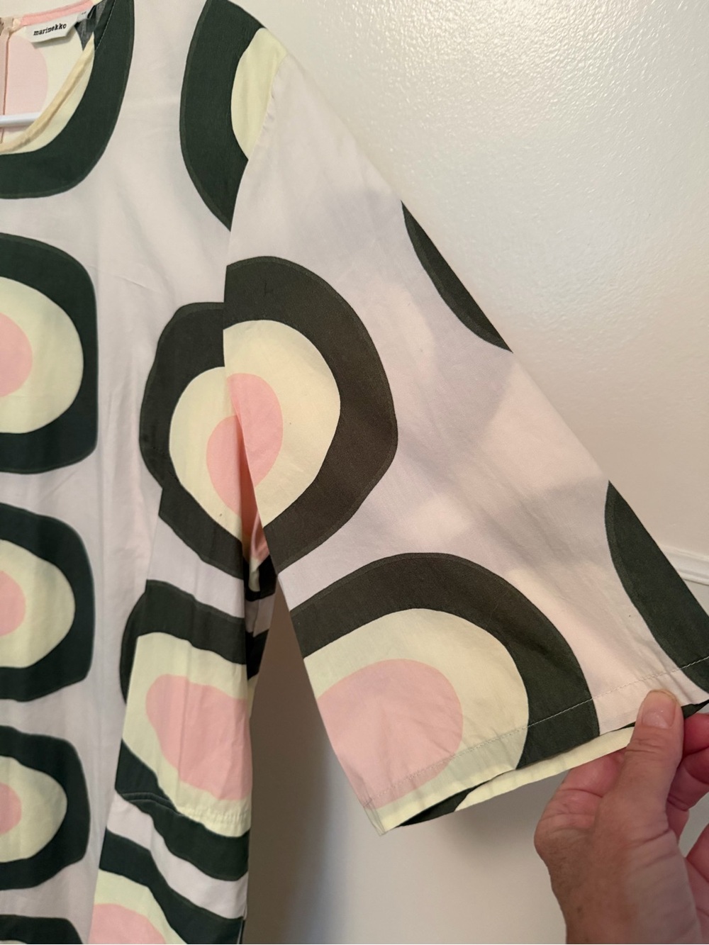 Marimekko Cream Midi Dress with Green Circle Motif - Picture 4 of 8
